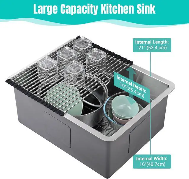 Alt view image 3 of 7 - Aquaterior 23" 16 Gauge Stainless Steel Sink Kitchen Undermount Single Bowl