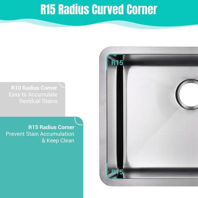 Alt view image 5 of 7 - Aquaterior 23" 16 Gauge Stainless Steel Sink Kitchen Undermount Single Bowl