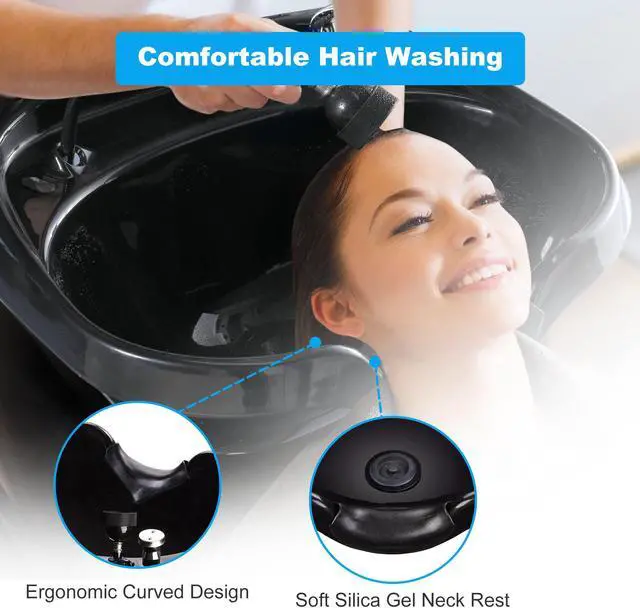 Alt view image 3 of 7 - Byootique Large Shampoo Bowl Hair Sink w/ CUPC Vacuum Breaker Neck Rest Beauty Salon Barber Shop