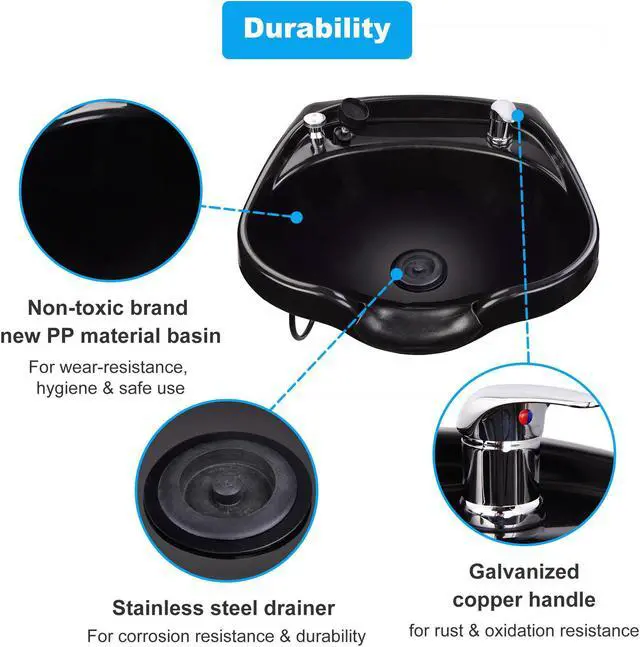 Alt view image 6 of 7 - Byootique Large Shampoo Bowl Hair Sink w/ CUPC Vacuum Breaker Neck Rest Beauty Salon Barber Shop