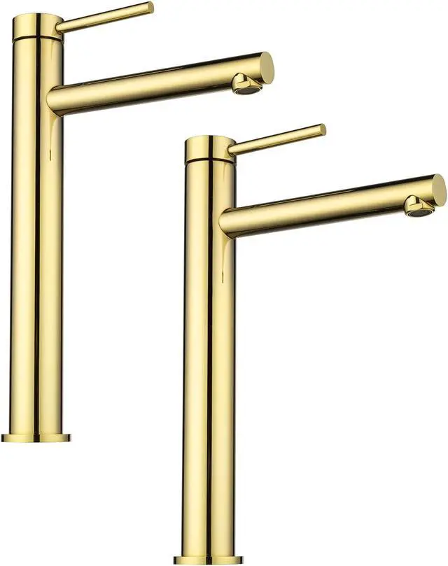 Main image of Aquaterior 2 Pack Bathroom Vessel Sink Faucet 8" Tall 1 Handle/Hole Cold&Hot Water Mixer Faucet Gold (CUPC NSF CEC)
