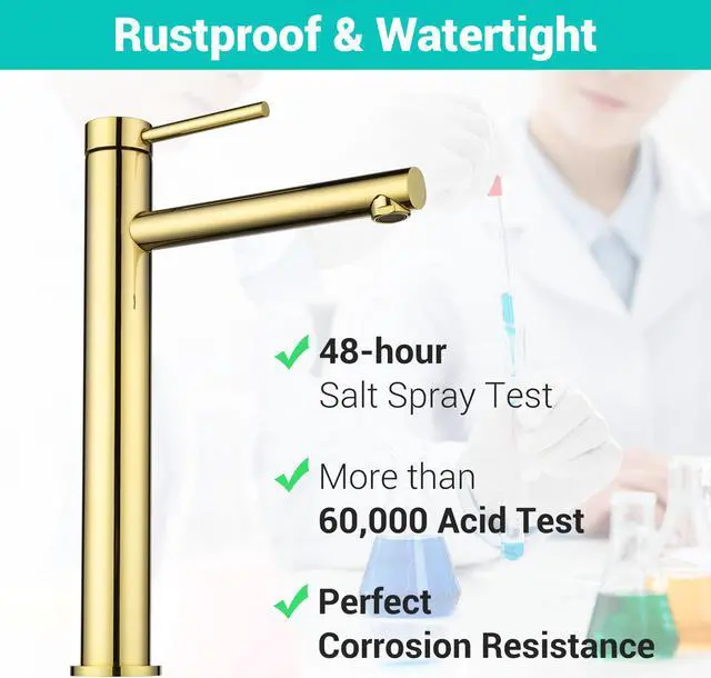 Alt view image 4 of 7 - Aquaterior Bathroom Vessel Sink Faucet 8" Tall 1 Handle/Hole Cold&Hot Water Mixer Faucet Gold (CUPC NSF CEC)