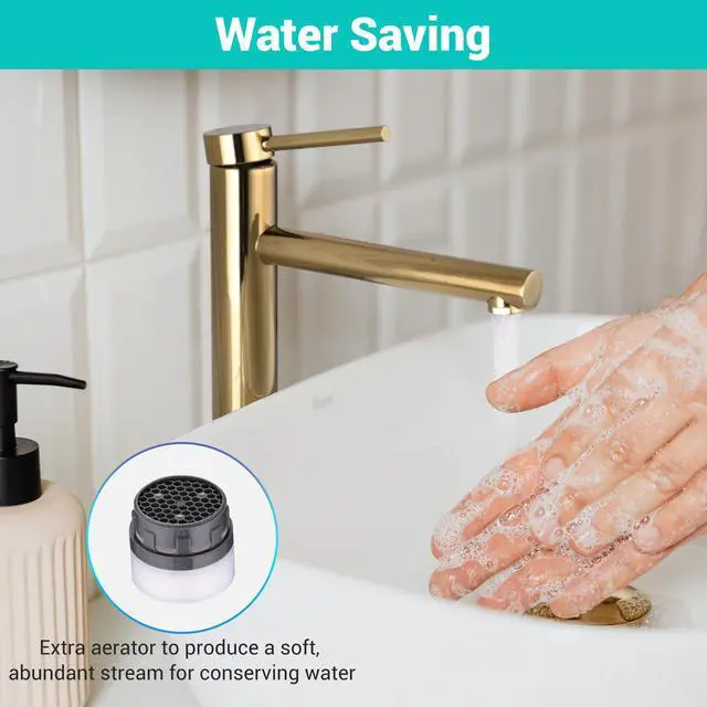 Alt view image 5 of 7 - Aquaterior Bathroom Vessel Sink Faucet 8" Tall 1 Handle/Hole Cold&Hot Water Mixer Faucet Gold (CUPC NSF CEC)