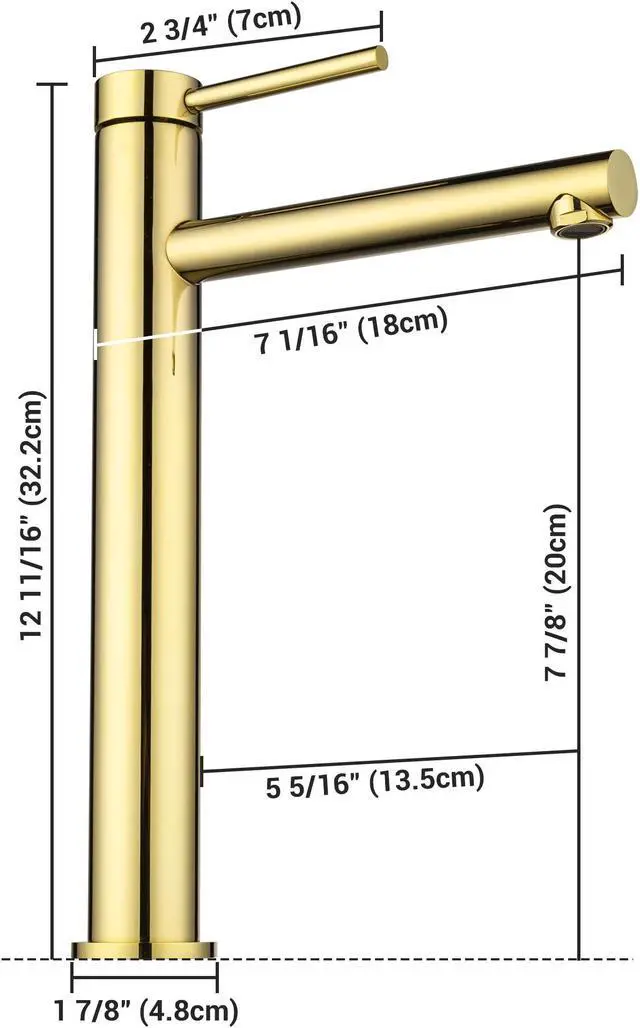 Alt view image 7 of 7 - Aquaterior 2 Pack Bathroom Vessel Sink Faucet 8" Tall 1 Handle/Hole Cold&Hot Water Mixer Faucet Gold (CUPC NSF CEC)