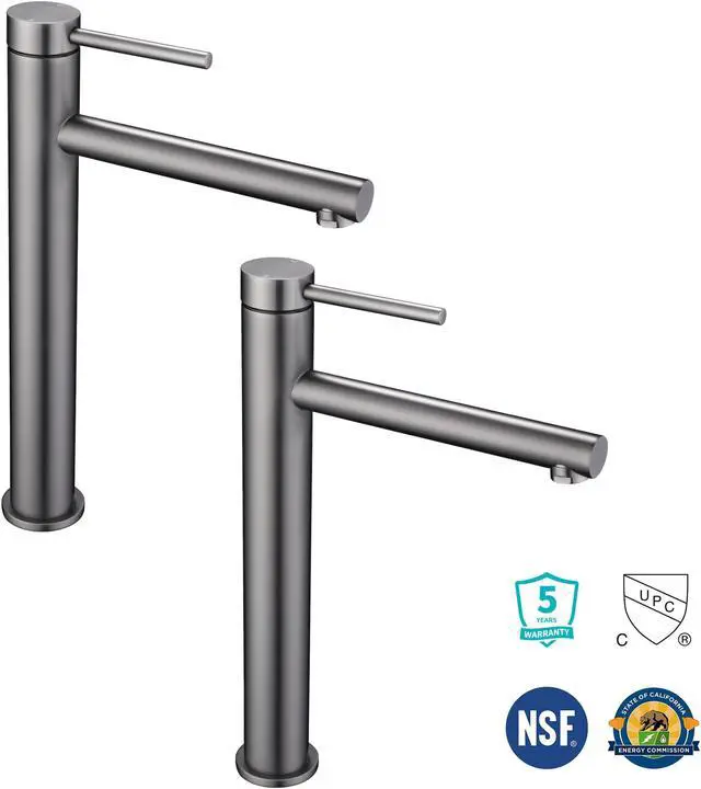 Alt view image 2 of 7 - Aquaterior 2 Pack Bathroom Vessel Sink Faucet 8" Tall 1 Handle/Hole Cold&Hot Water Mixer Faucet Grey (CUPC NSF CEC)