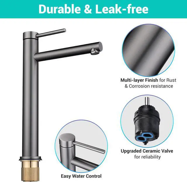 Alt view image 3 of 7 - Aquaterior 2 Pack Bathroom Vessel Sink Faucet 8" Tall 1 Handle/Hole Cold&Hot Water Mixer Faucet Grey (CUPC NSF CEC)