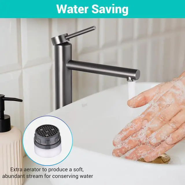 Alt view image 5 of 7 - Aquaterior 2 Pack Bathroom Vessel Sink Faucet 8" Tall 1 Handle/Hole Cold&Hot Water Mixer Faucet Grey (CUPC NSF CEC)