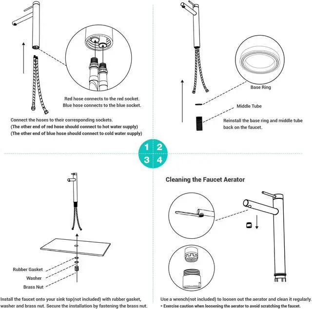 Alt view image 6 of 7 - Aquaterior 2 Pack Bathroom Vessel Sink Faucet 8" Tall 1 Handle/Hole Cold&Hot Water Mixer Faucet Grey (CUPC NSF CEC)