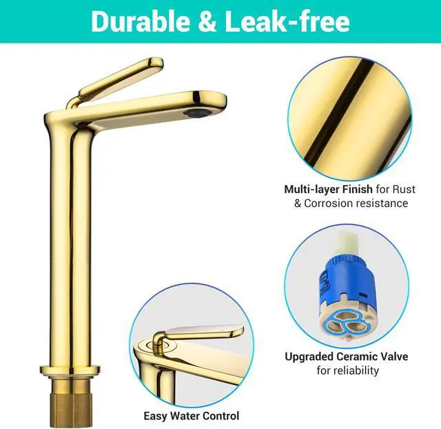 Alt view image 3 of 7 - Aquaterior Single Handle Bathroom Vessel Sink Faucet Rv Lavatory Vanity Sink Mixer Tap Gold (CUPC NSF CEC)