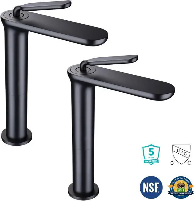 Alt view image 2 of 7 - Aquaterior 2 Pack Single Handle Bathroom Vessel Sink Faucet Vanity Sink Mixer Tap Matte Black (CUPC NSF CEC)