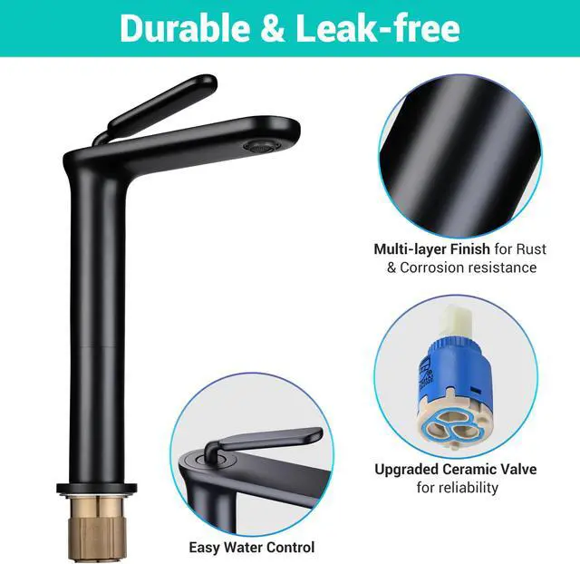 Alt view image 3 of 7 - Aquaterior 2 Pack Single Handle Bathroom Vessel Sink Faucet Vanity Sink Mixer Tap Matte Black (CUPC NSF CEC)