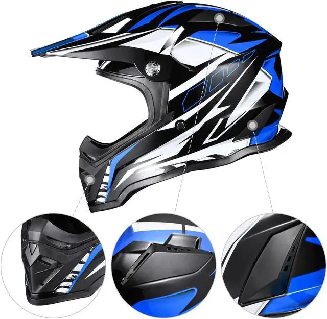 Alt view image 3 of 7 - AHR H-VEN25 Full Face Helmet DOT Adult Outdoor Motocross Off-Road Dirt Bike S