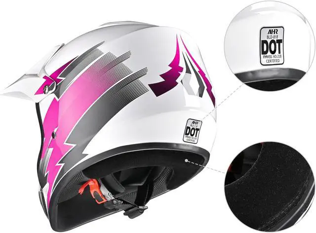 Alt view image 4 of 7 - AHR H-VEN12 Youth DOT Motocross Helmet and Goggles Set Clear Lens ATV MX Off-road Kids Pink L
