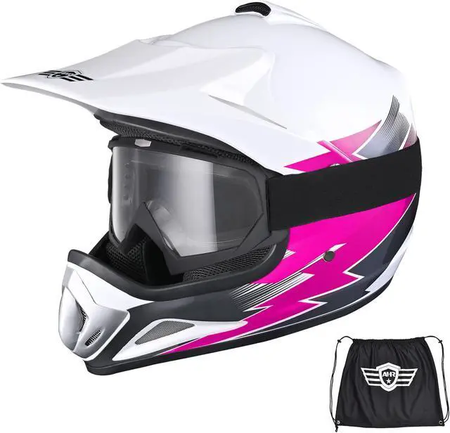 Alt view image 2 of 7 - AHR H-VEN12 Youth DOT Motocross Helmet and Goggles Set Clear Lens ATV MX Off-road Kids Pink L