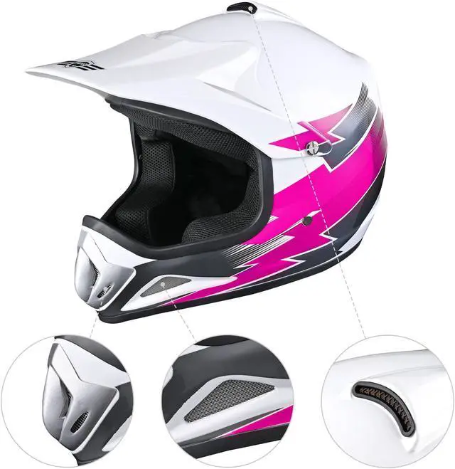 Alt view image 5 of 7 - AHR H-VEN12 Youth DOT Motocross Helmet and Goggles Set Clear Lens ATV MX Off-road Kids Pink L