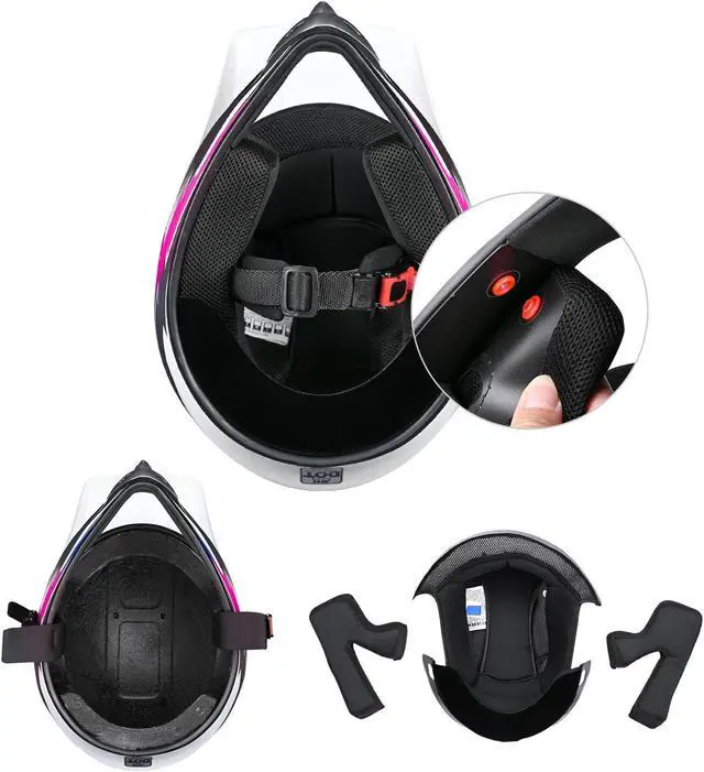Alt view image 7 of 7 - AHR H-VEN12 Youth DOT Motocross Helmet and Goggles Set Clear Lens ATV MX Off-road Kids Pink L