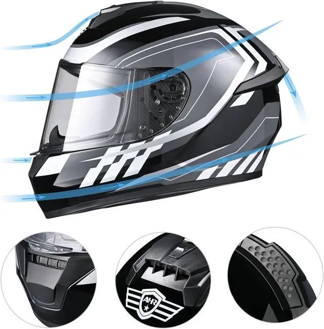 Alt view image 5 of 7 - AHR RUN-F3 Full Face Motorcycle Helmet DOT Approved Street Bike Motocross XXL