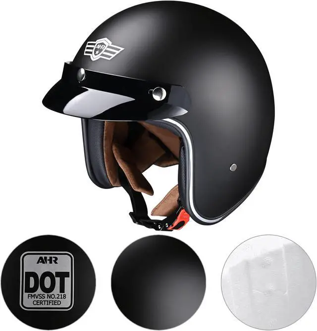 Alt view image 2 of 7 - AHR RUN-O5 Retro 3/4 Open Face Motorcycle Helmet DOT Visor Scooter Cruiser XXL