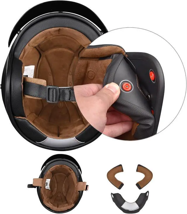 Alt view image 4 of 7 - AHR RUN-O5 Retro 3/4 Open Face Motorcycle Helmet DOT Visor Scooter Cruiser XXL