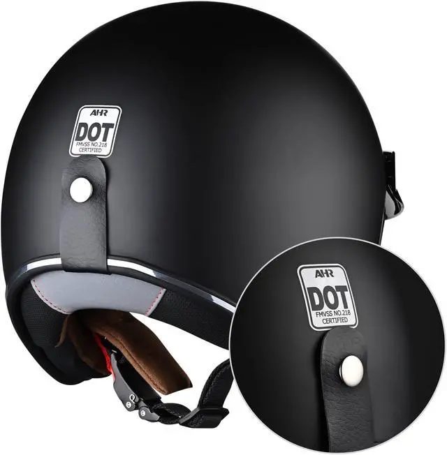 Alt view image 3 of 7 - AHR RUN-O5 Retro 3/4 Open Face Motorcycle Helmet DOT Visor Scooter Cruiser XXL