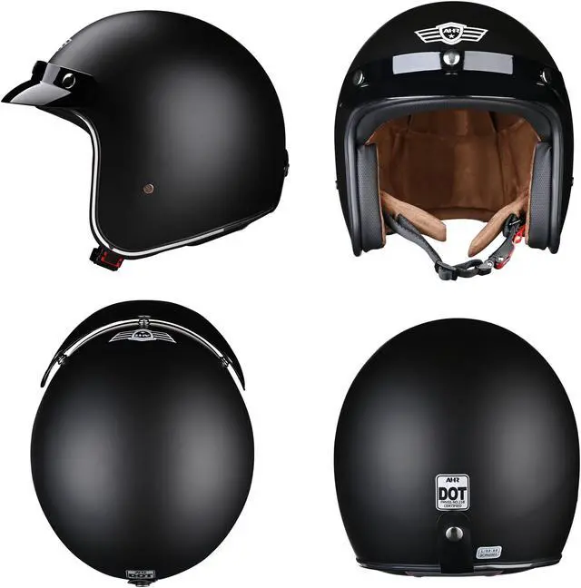 Alt view image 6 of 7 - AHR RUN-O5 Retro 3/4 Open Face Motorcycle Helmet DOT Visor Scooter Cruiser XXL