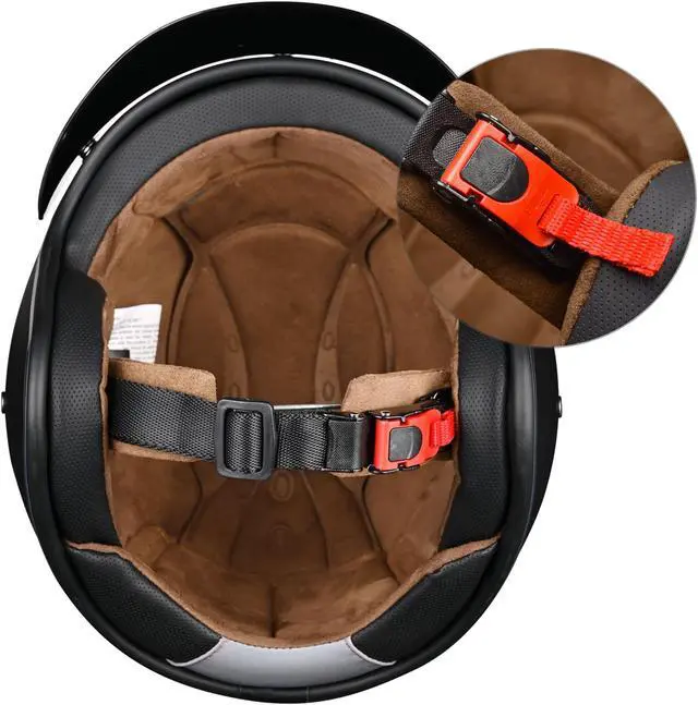 Alt view image 5 of 7 - AHR RUN-O5 Retro 3/4 Open Face Motorcycle Helmet DOT Visor Scooter Cruiser XXL