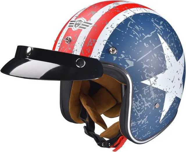 Alt view image 2 of 7 - AHR Run-O5 Retro 3/4 Open Face Motorcycle Helmet Snap on Sun Shield Visor XXL