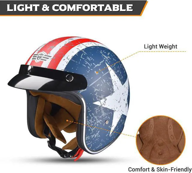 Alt view image 4 of 7 - AHR Run-O5 Retro 3/4 Open Face Motorcycle Helmet Snap on Sun Shield Visor XXL