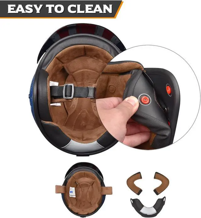 Alt view image 5 of 7 - AHR Run-O5 Retro 3/4 Open Face Motorcycle Helmet Snap on Sun Shield Visor XXL