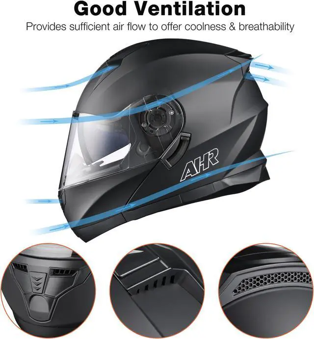 Alt view image 5 of 7 - AHR RUN-M3 Modular Flip Up Helmet Full Face Dual Visor DOT Motorcycle Bike S