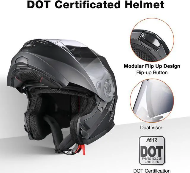 Alt view image 3 of 7 - AHR RUN-M3 Modular Flip Up Helmet Full Face Dual Visor DOT Motorcycle Bike S