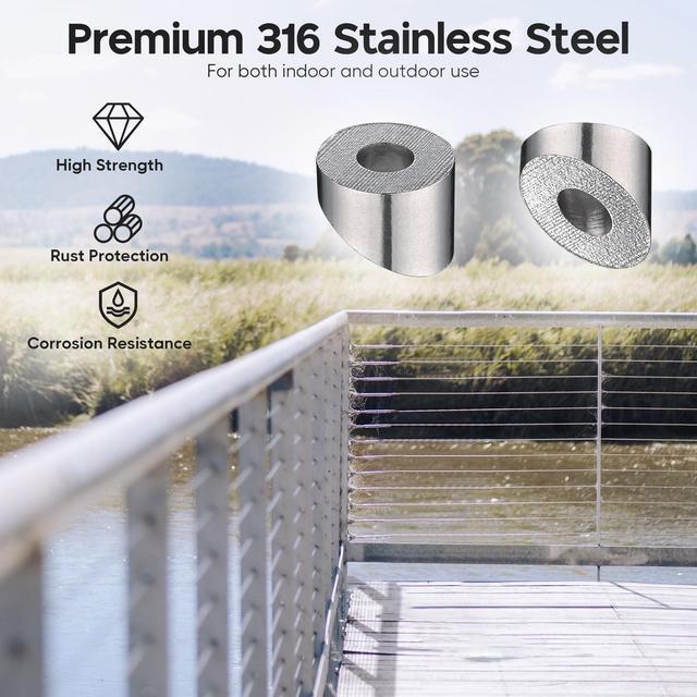 Alt view image 4 of 7 - 316 Stainless Steel 1/4 Angled Beveled Washer for 1/8" Cable Railing 30 Pack