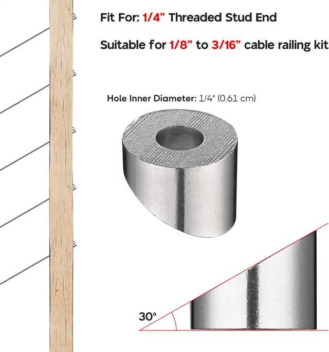 Alt view image 3 of 7 - 316 Stainless Steel 1/4 Angled Beveled Washer for 1/8" Cable Railing 30 Pack