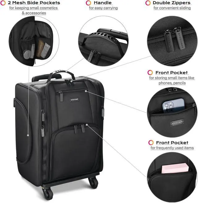 Alt view image 7 of 7 - Byootique Soft Sided Rolling Makeup Train Case Cosmetic Organizer Travel Artists