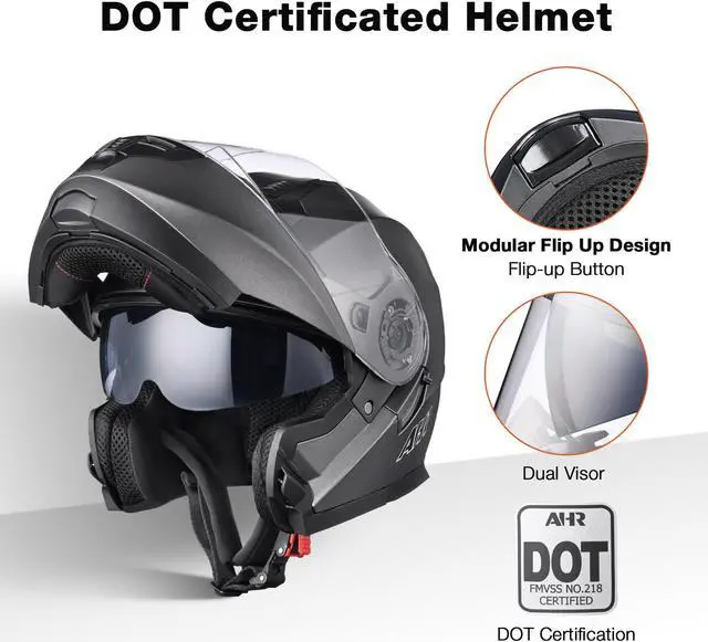 Alt view image 3 of 7 - AHR RUN-M3 Modular Flip Up Helmet Full Face Dual Visor DOT Motorcycle Bike S