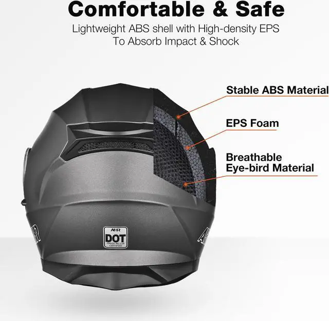 Alt view image 4 of 7 - AHR RUN-M3 Modular Flip Up Helmet Full Face Dual Visor DOT Motorcycle Bike S