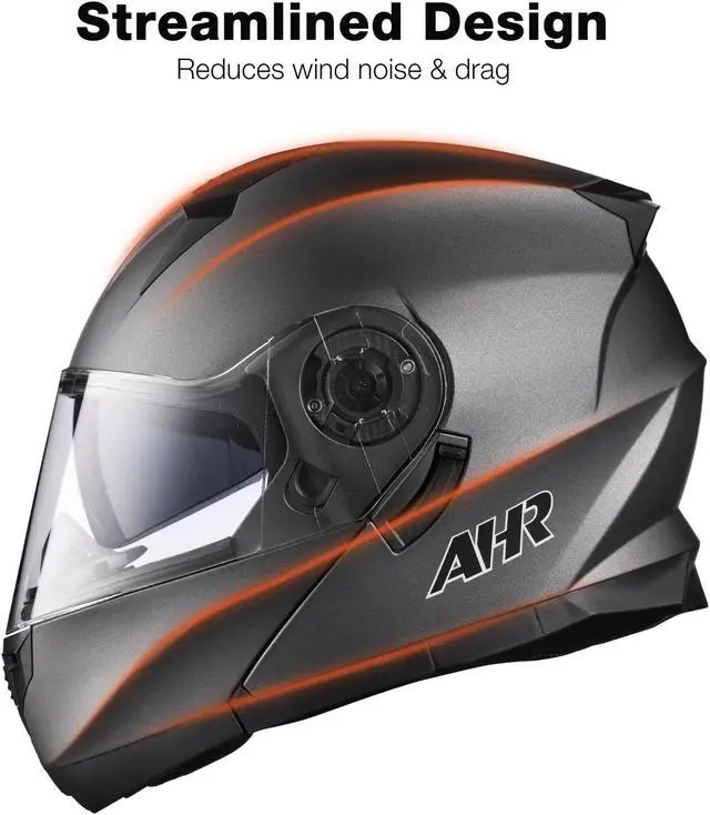 Alt view image 6 of 7 - AHR RUN-M3 Modular Flip Up Helmet Full Face Dual Visor DOT Motorcycle Bike S