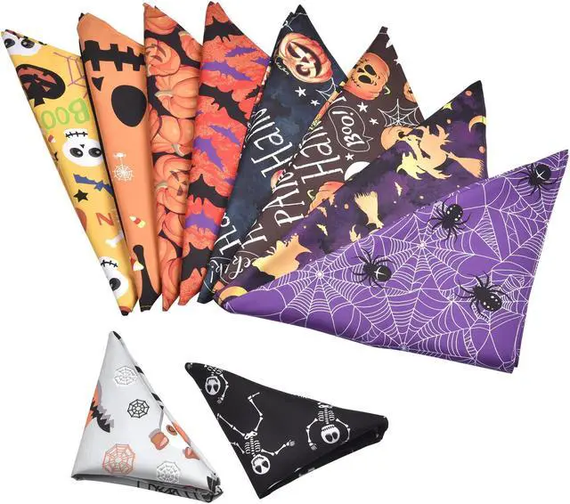 Alt view image 2 of 7 - 10 Pack Halloween Dog Bandanas Triangle Bibs Scarf Pet Kerchief Pumpkin Ghost