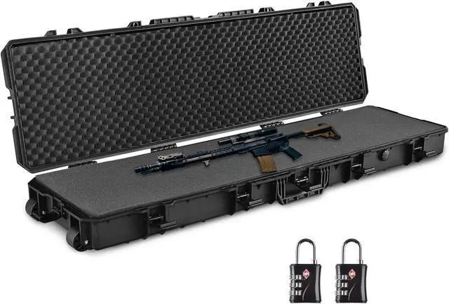 Alt view image 2 of 7 - Yescom 53" Tactical Rifle Long Gun Hard Case Roller TSA Padlock Portable Waterproof Explosion Resistance Outdoor Hunting