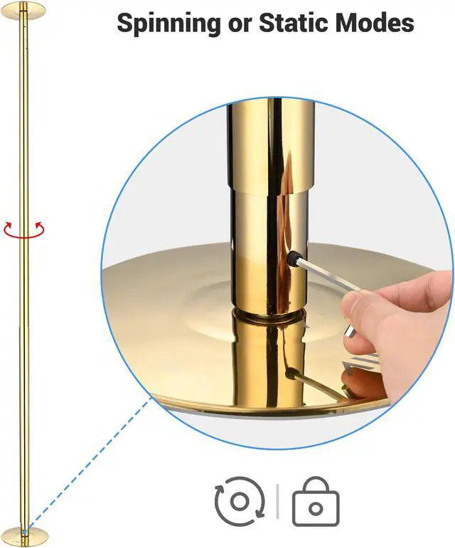 Alt view image 6 of 7 - Yescom Professional Stripper Pole Static Spinning Dancing Pole Kit 9.25FT for Party Club Exercise Fitness, Gold