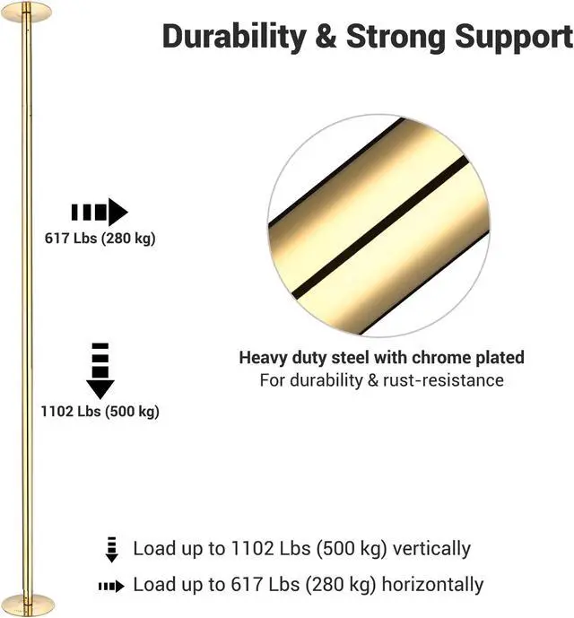 Alt view image 2 of 7 - Yescom Professional Stripper Pole Static Spinning Dancing Pole Kit 9.25FT for Party Club Exercise Fitness, Gold