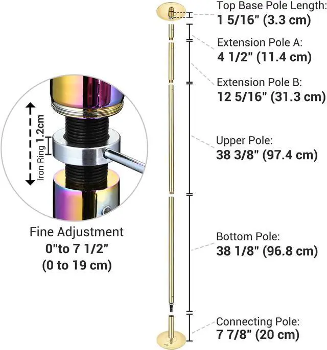Alt view image 7 of 7 - Yescom Professional Stripper Pole Static Spinning Dancing Pole Kit 9.25FT for Party Club Exercise Fitness, Gold