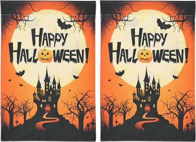 Alt view image 8 of 14 - 12"x18" Halloween Garden Flag Castle Bat Pumpkin Jack O Lantern Party 2 Pcs 2025