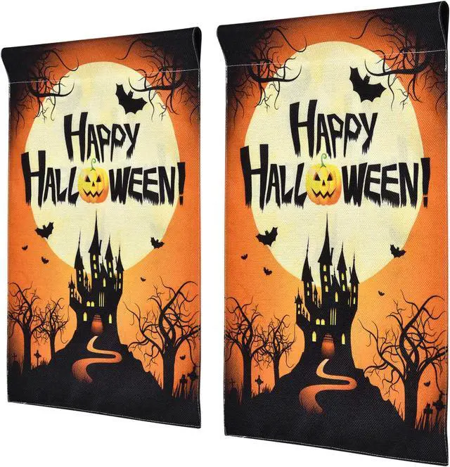 Alt view image 9 of 14 - 12"x18" Halloween Garden Flag Castle Bat Pumpkin Jack O Lantern Party 2 Pcs 2025