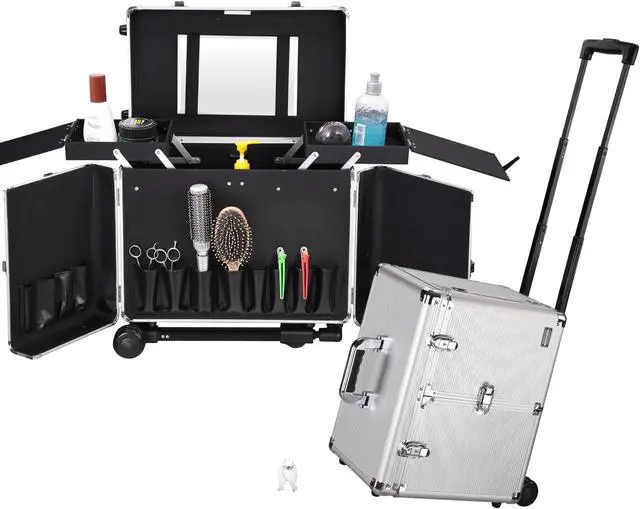 Main image of AW Rolling Makeup Hair Salon Stylist Train Case Clipper Trimmer Barber Tool Box Key