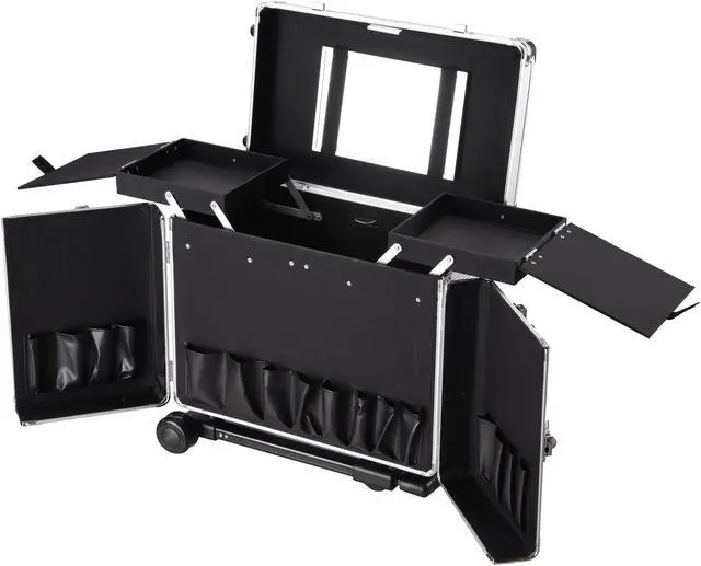 Alt view image 6 of 7 - AW Rolling Makeup Hair Salon Stylist Train Case Clipper Trimmer Barber Tool Box Key