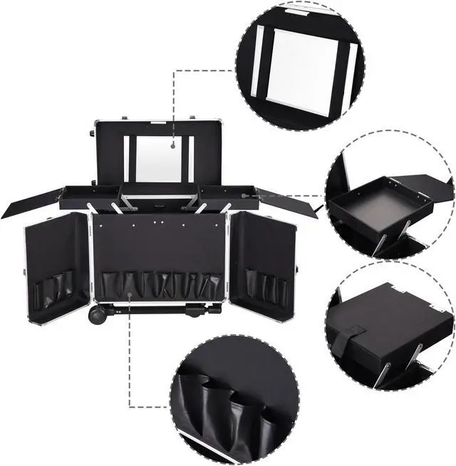 Alt view image 7 of 7 - AW Rolling Makeup Hair Salon Stylist Train Case Clipper Trimmer Barber Tool Box Key