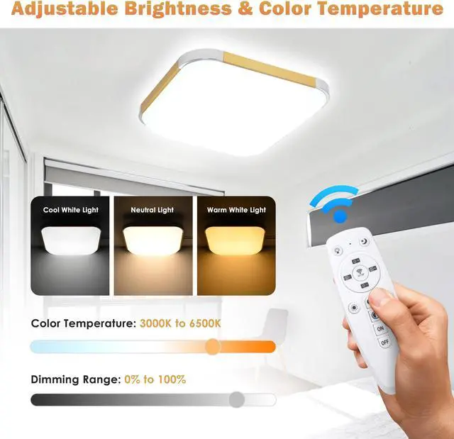 Alt view image 3 of 7 - 24W 18" Dimmable LED Ceiling Light Fixture Flush Mount Lamp with Remote Bedroom