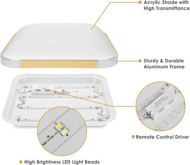 Alt view image 5 of 7 - 24W 18" Dimmable LED Ceiling Light Fixture Flush Mount Lamp with Remote Bedroom