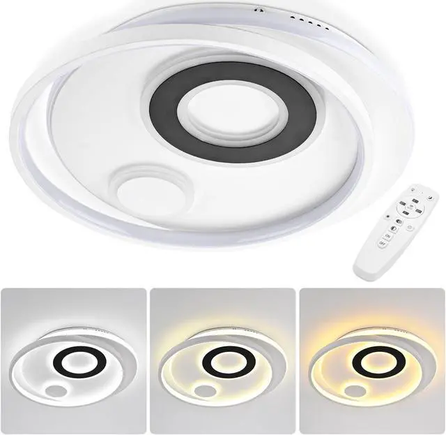 Alt view image 2 of 7 - 30W 18" Dimmable LED Ceiling Light Fixture Flush Mount Lamp with Remote Bedroom